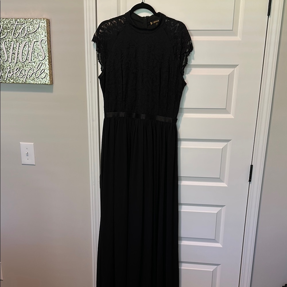 Miusol Black Mock Neck Flutter Sleeve Maxi Gown